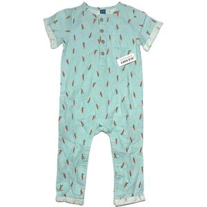 Old Navy‎ Baby 18 24 Mos Carrot Easter Blue Longall Outfit 1pc Linen Rayon NWT